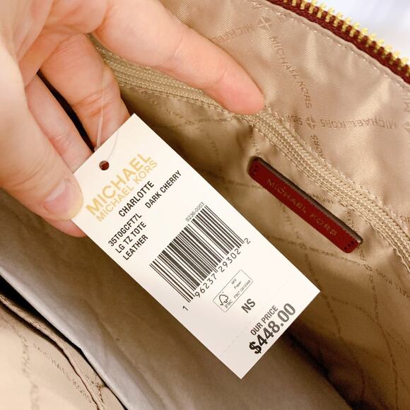 Michael Kors 35T0GCFT7L Charlotte Large Saffiano Leather Tote Bag IN DARK CHERRY - Picture 6 of 6